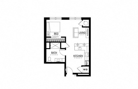 Floor plan for studio, 1 bath, 576 sqft